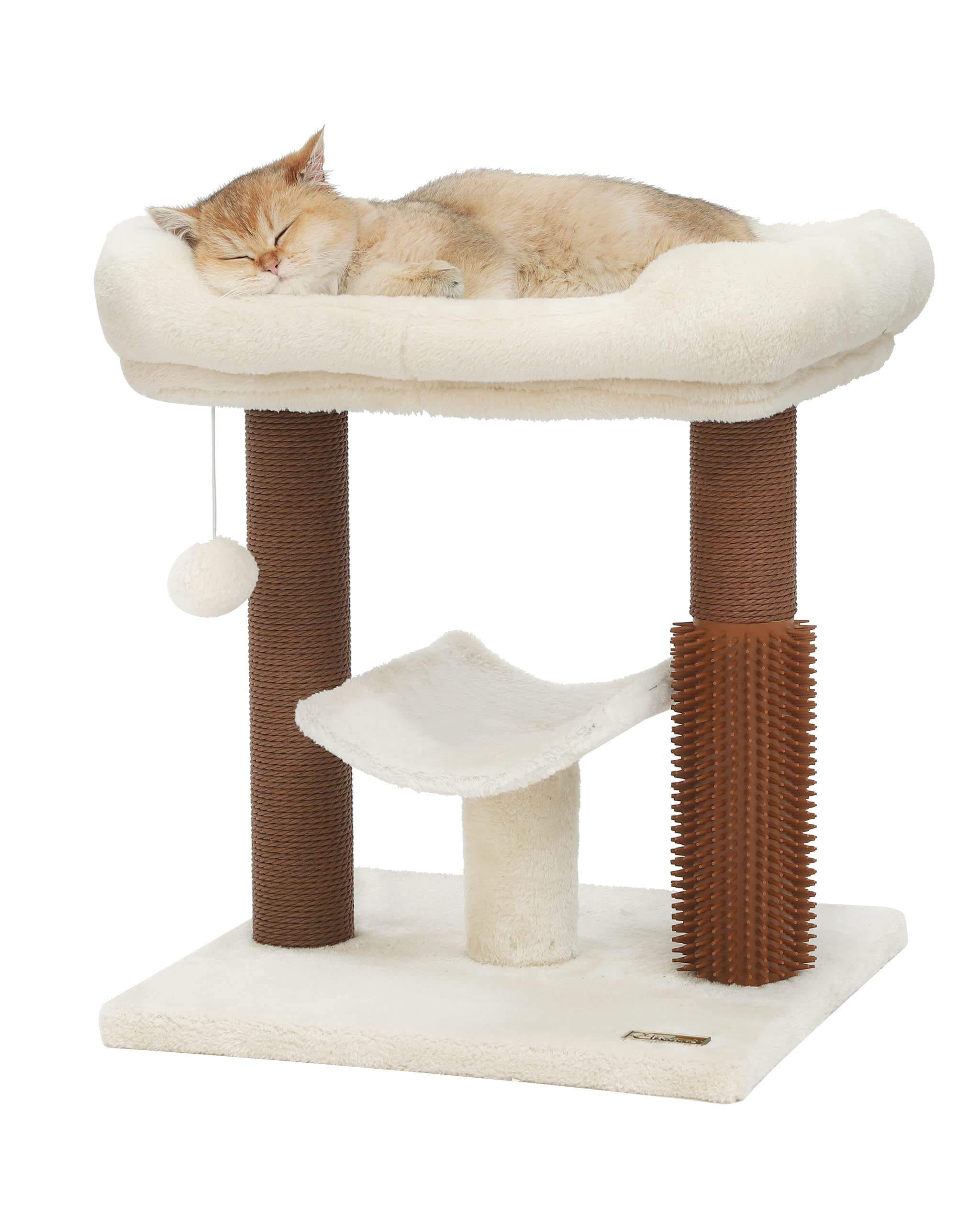 32-Inch Multi-Level Cat Tree Tower with Self-Grooming Brush