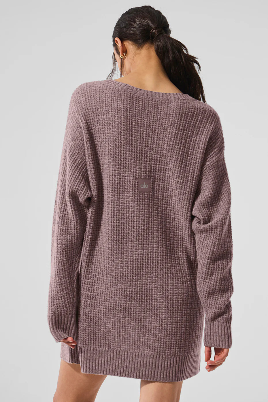 Relaxed Fit Waffle Knit Sweater Dress in Mauve